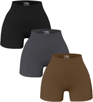 OQQ Women's 3 Piece Yoga Ribbed Seamless Workout High Waist Athletic Legging Shorts