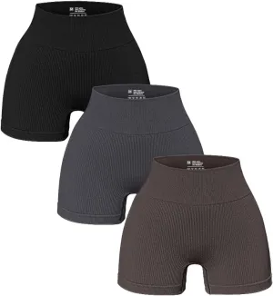 OQQ Women's 3 Piece Yoga Ribbed Seamless Workout High Waist Athletic Legging Shorts