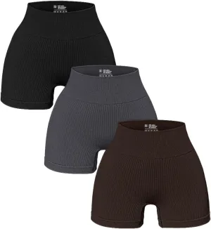 OQQ Women's 3 Piece Yoga Ribbed Seamless Workout High Waist Athletic Legging Shorts