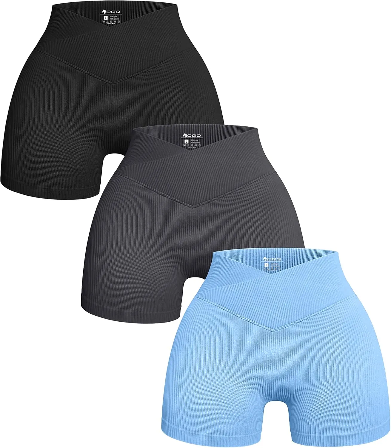 OQQ Women's 3 Piece Yoga Shorts Ribbed Seamless Workout High Waist Cross Over Athletic Leggings