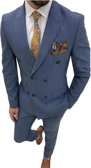ORBITRAY Men's Slim Fit Double Breasted Pinstripe Casual Suit 2025 Business Wedding Men Suits Six Buttons