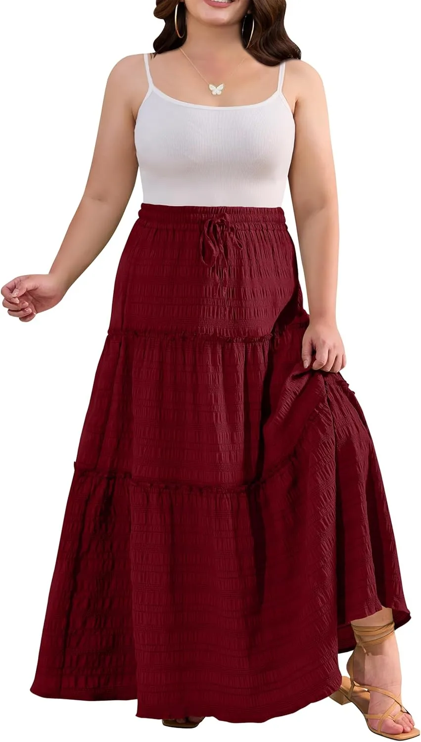 Othyroce Womens Plus Size Casual High Waist Tie Paisley Floral Print Long Maxi Skirt L-4X