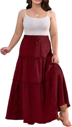 Othyroce Womens Plus Size Casual High Waist Tie Paisley Floral Print Long Maxi Skirt L-4X