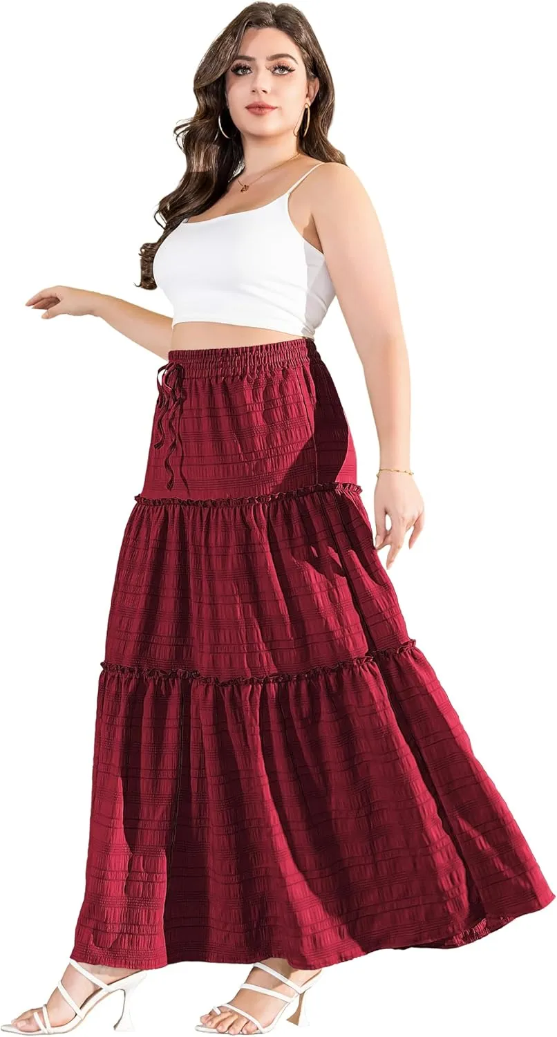 Othyroce Womens Plus Size Casual High Waist Tie Paisley Floral Print Long Maxi Skirt L-4X