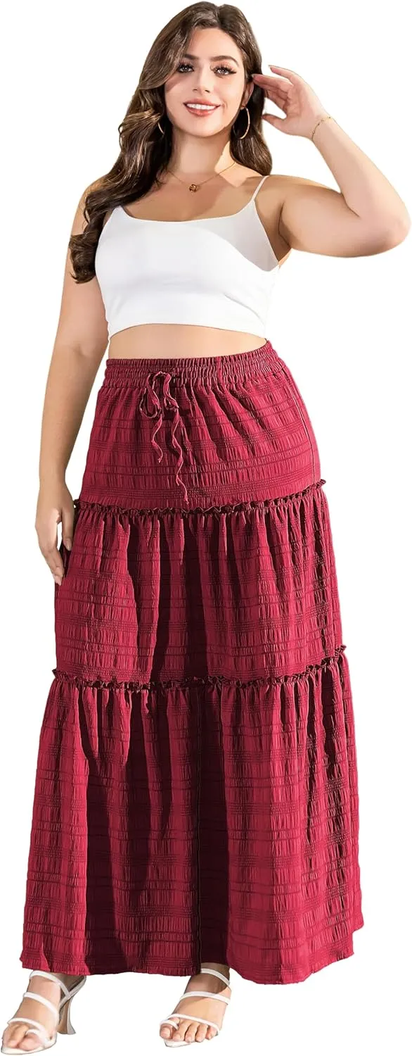 Othyroce Womens Plus Size Casual High Waist Tie Paisley Floral Print Long Maxi Skirt L-4X