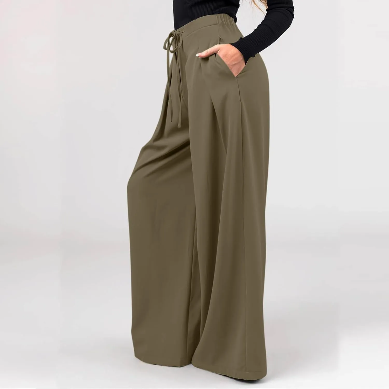 Oversized Wide Leg Pants Women,Work Business Casual High Waisted Dress Pants Drawstring Palazzo Pants Flowy Trousers