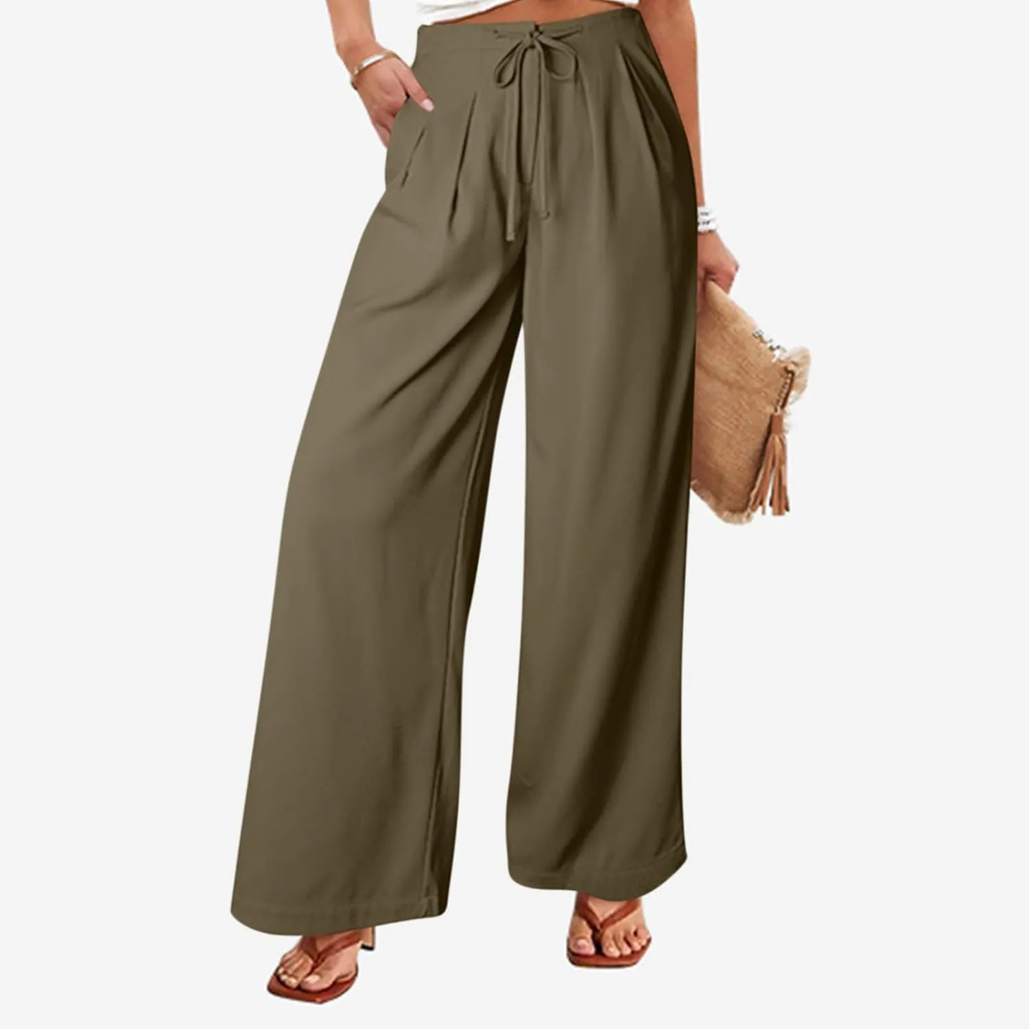 Oversized Wide Leg Pants Women,Work Business Casual High Waisted Dress Pants Drawstring Palazzo Pants Flowy Trousers
