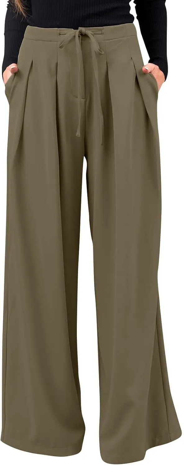 Oversized Wide Leg Pants Women,Work Business Casual High Waisted Dress Pants Drawstring Palazzo Pants Flowy Trousers