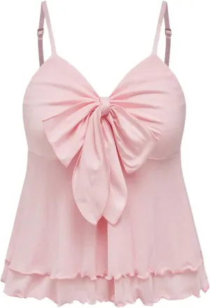OYOANGLE Women's Bow Knot Sleeveless V Neck Cami Tops Spaghetti Strap Summer Flowy Camisole