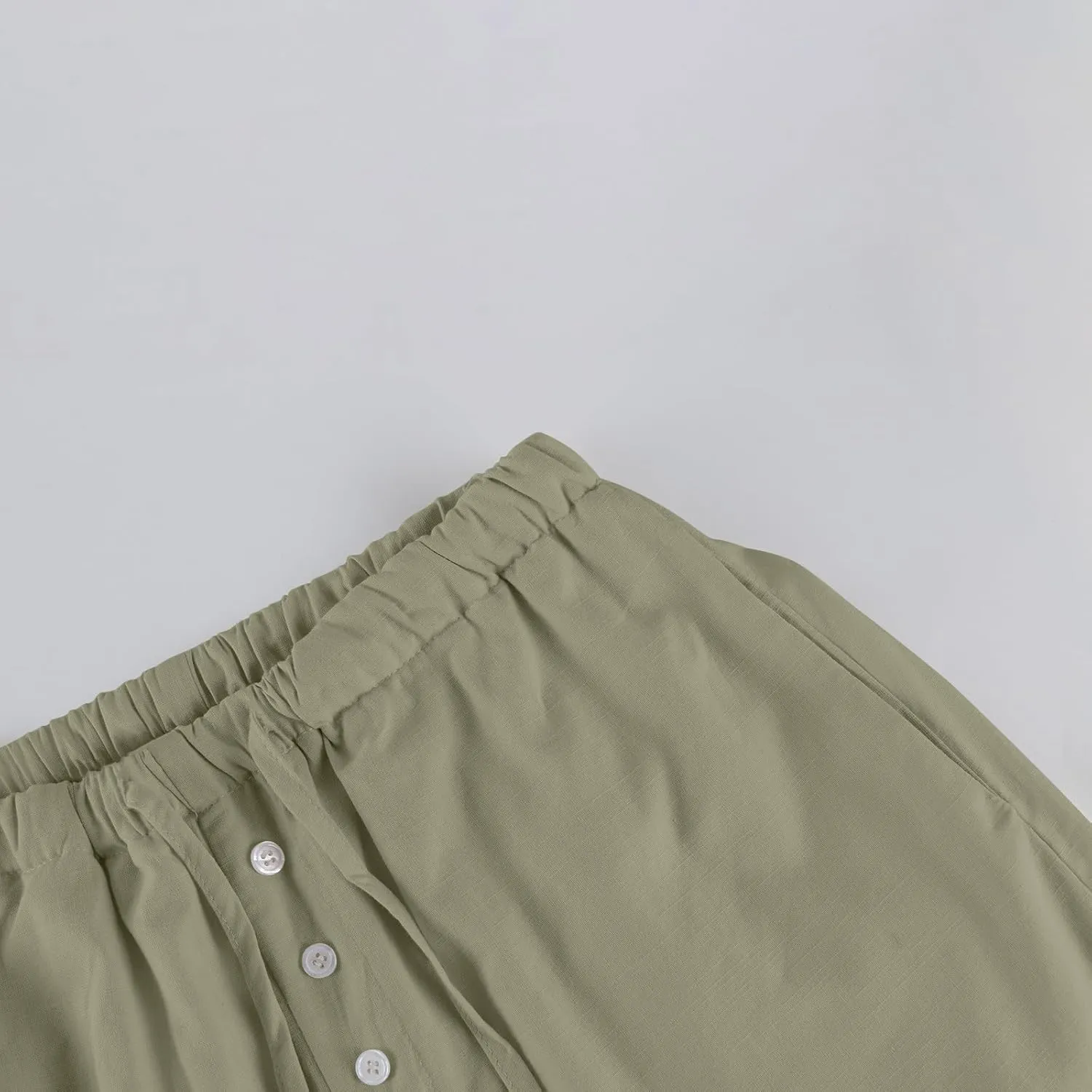 Palazzo Pants for Women Dressy Linen High Waisted Summer Loose Pants Drawstring Button Down Pocket Solid Baggy Trouser