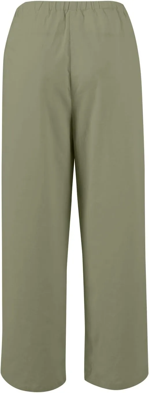 Palazzo Pants for Women Dressy Linen High Waisted Summer Loose Pants Drawstring Button Down Pocket Solid Baggy Trouser