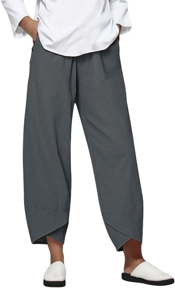 Pant Petite Loose Women Straight Summer Pants High Casual Waist Long Solid Cotton Pants Womens High
