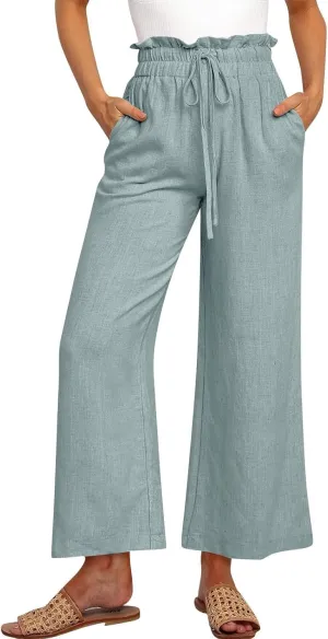 Pants for Women, Pants Cotton Linen Straight Leg Wide High Waisted Summer