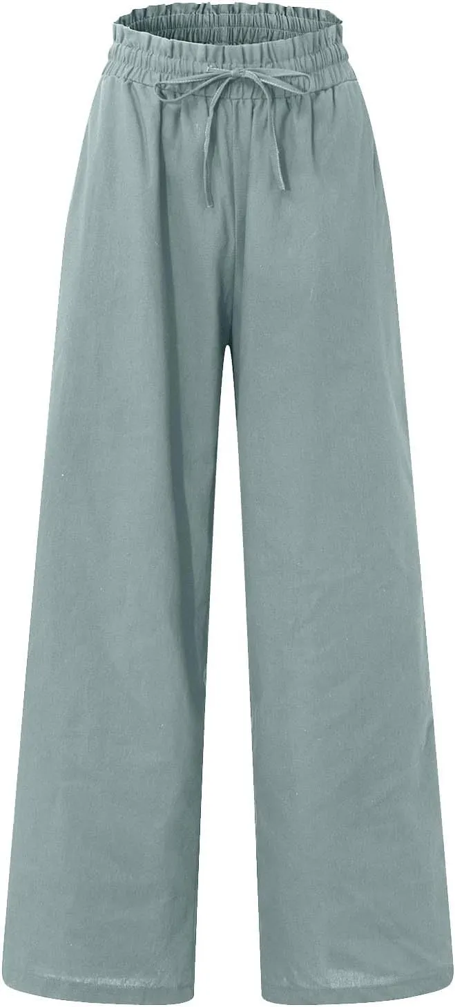 Pants for Women, Pants Cotton Linen Straight Leg Wide High Waisted Summer
