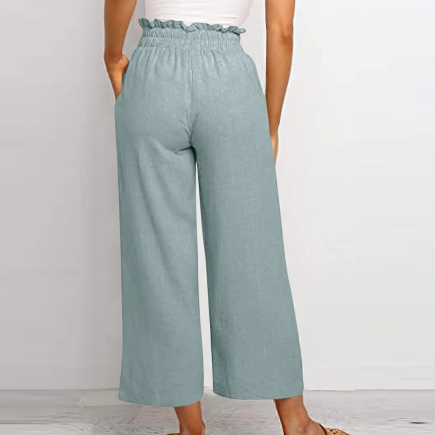 Pants for Women, Pants Cotton Linen Straight Leg Wide High Waisted Summer