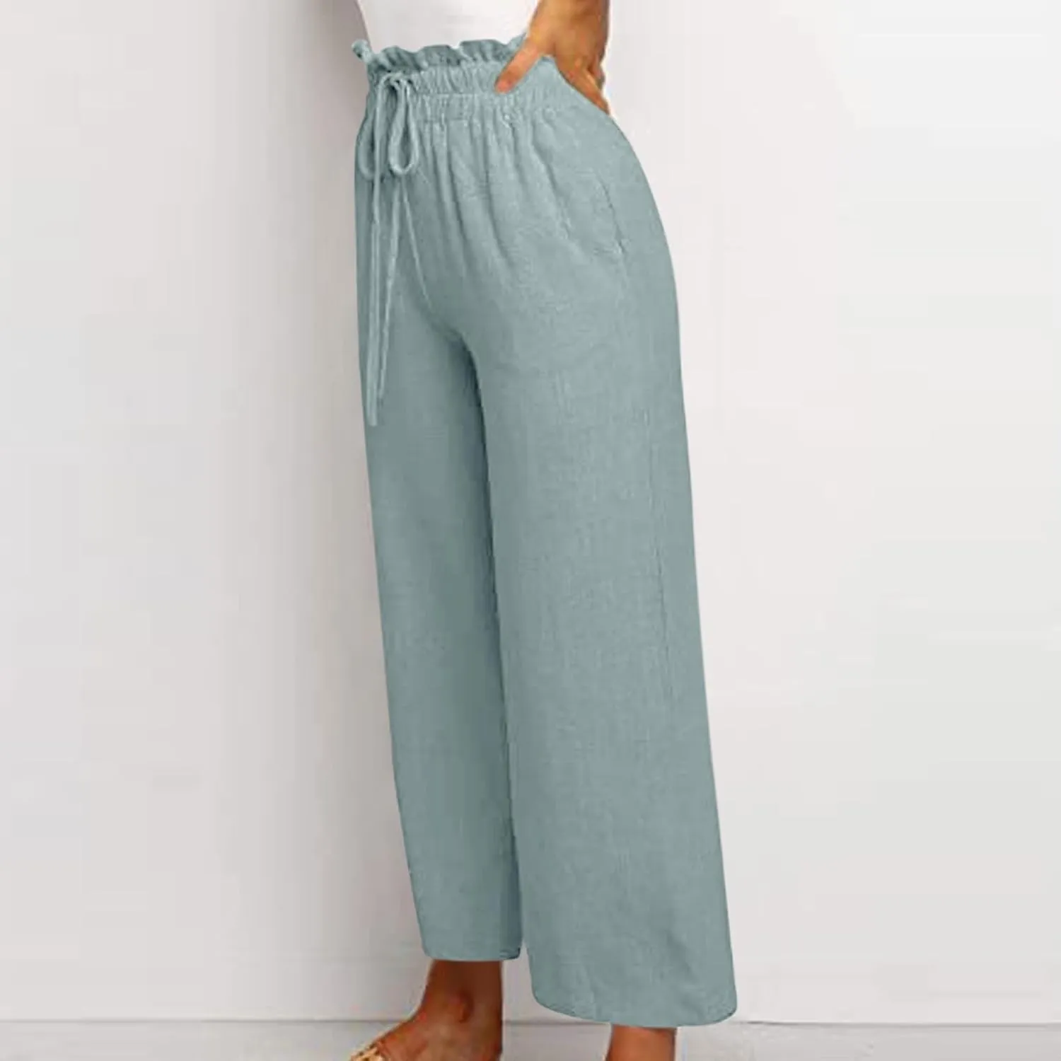 Pants for Women, Pants Cotton Linen Straight Leg Wide High Waisted Summer