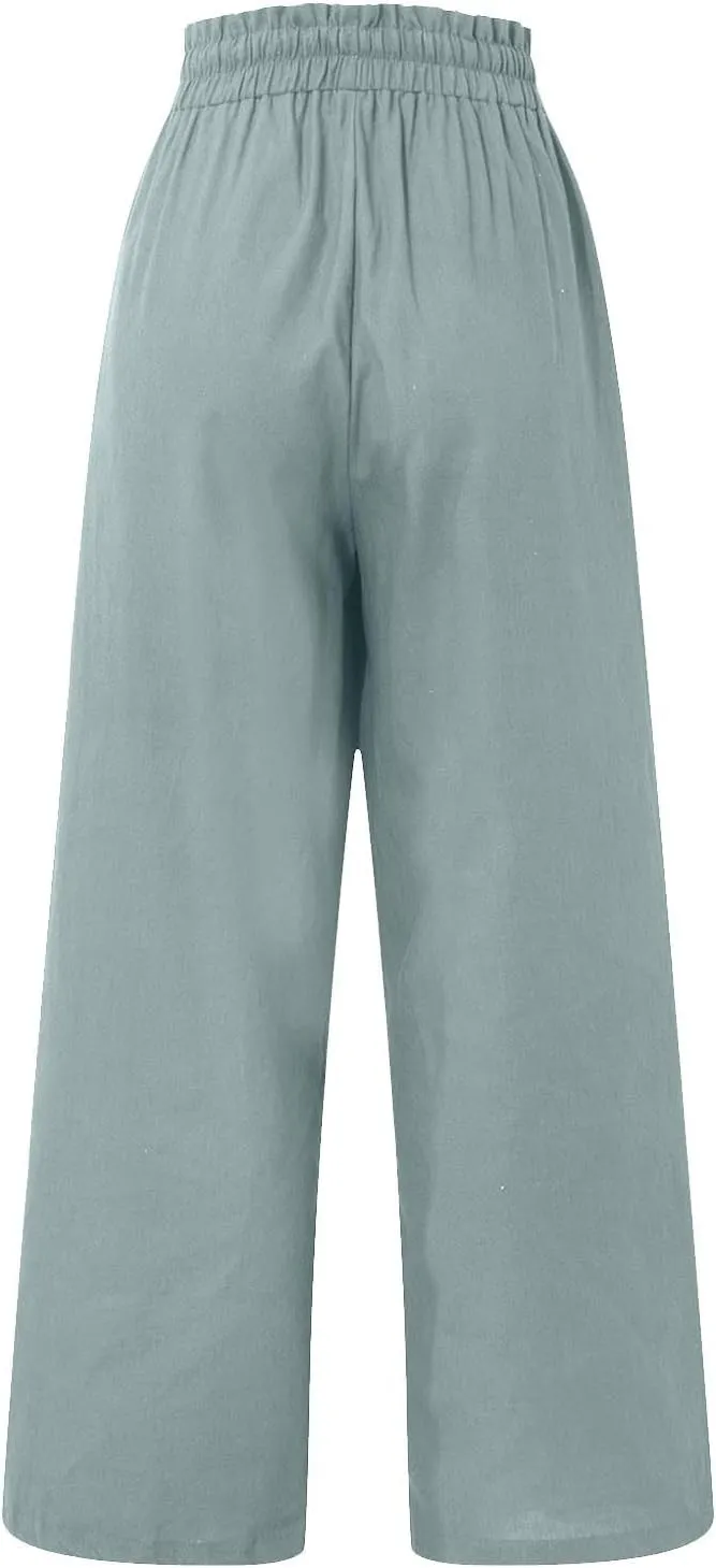 Pants for Women, Pants Cotton Linen Straight Leg Wide High Waisted Summer