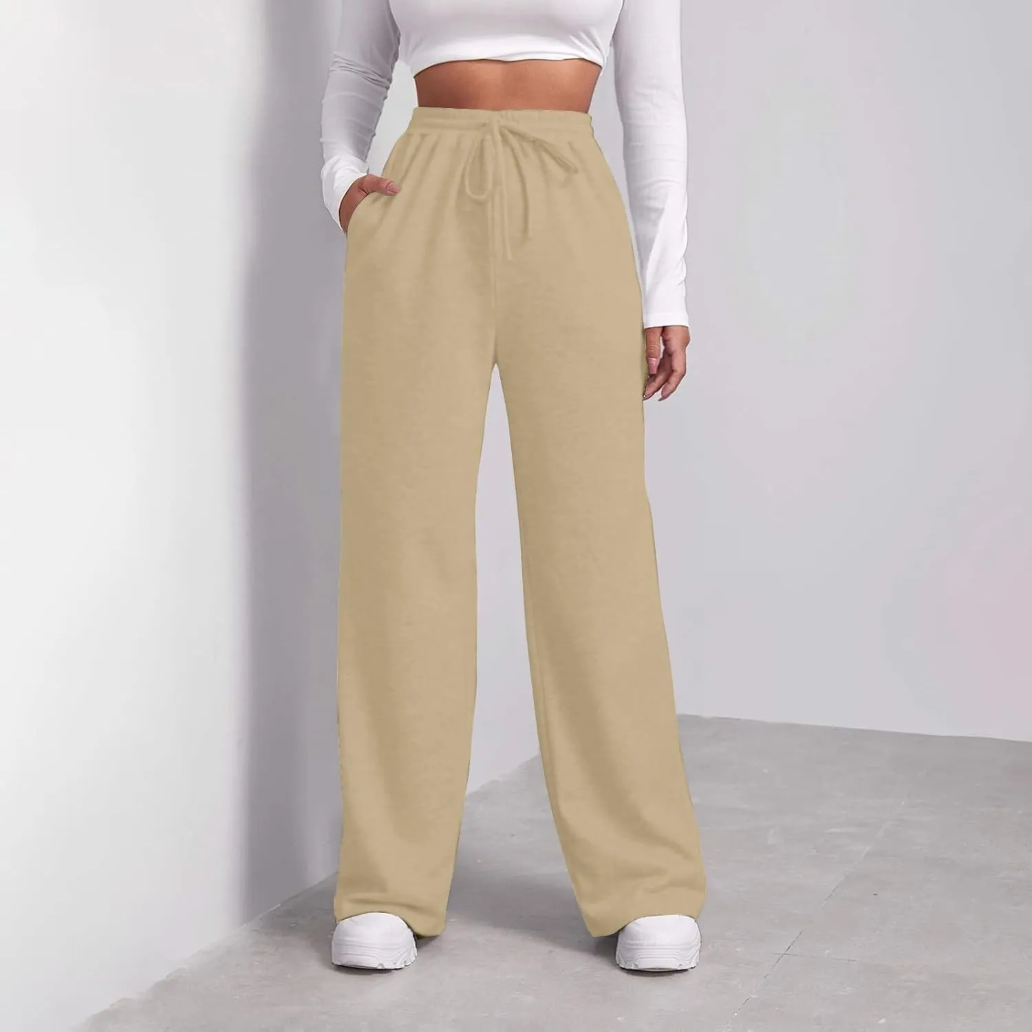 Pants for Women, Straight Leg Linen Pants High Waisted Cotton Wide Baggy