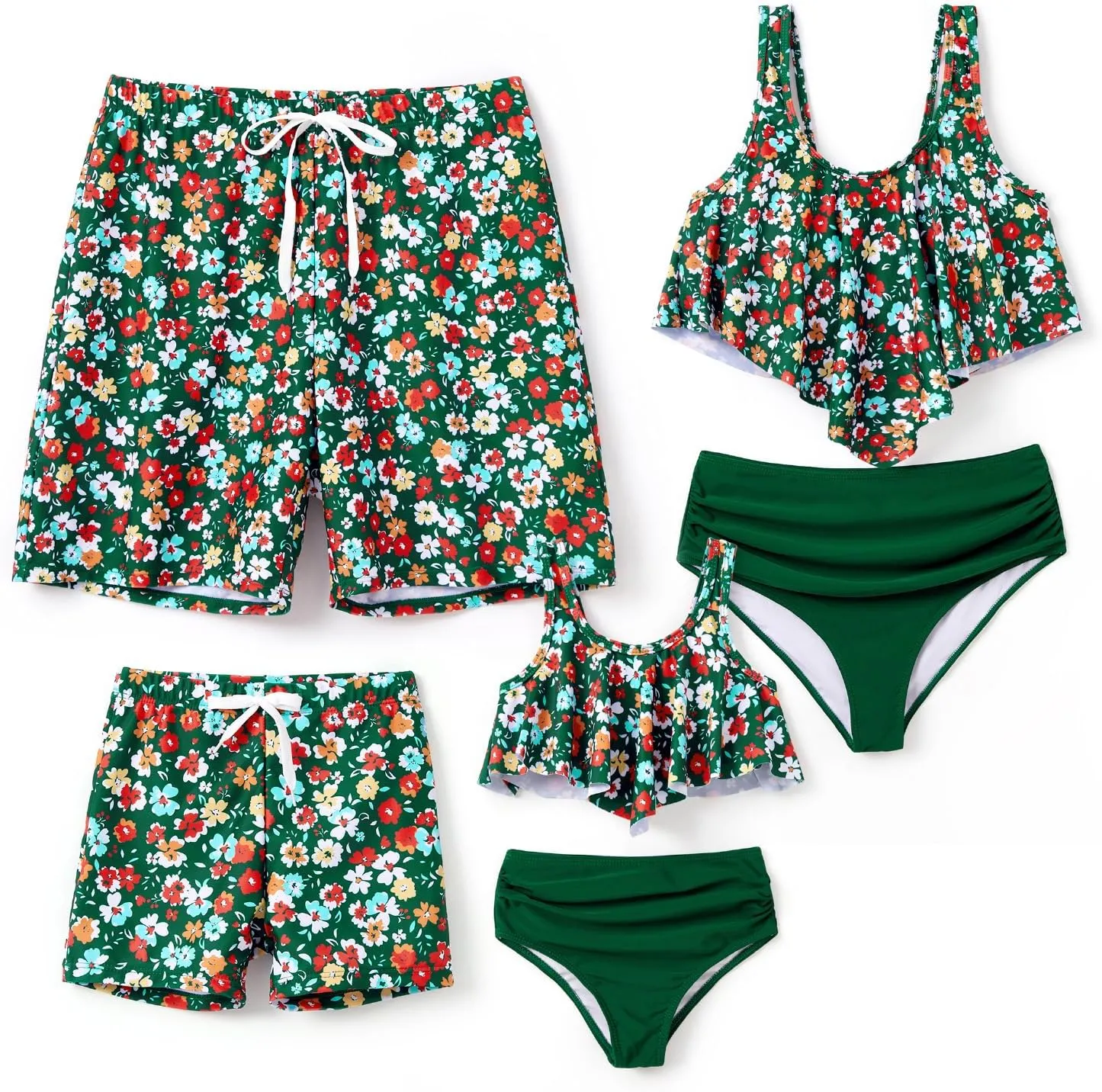 PATPAT Family Matching Swimsuits Two Piece Hawaiian Tropical Beach Bikini and Swim Trunks Set Mommy and Me Bathing Suits