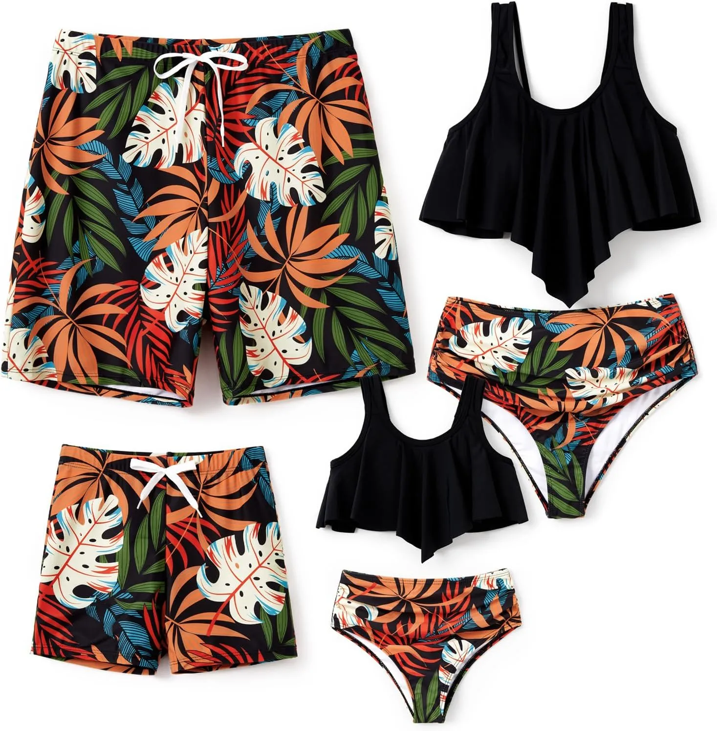 PATPAT Family Matching Swimsuits Two Piece Hawaiian Tropical Beach Bikini and Swim Trunks Set Mommy and Me Bathing Suits