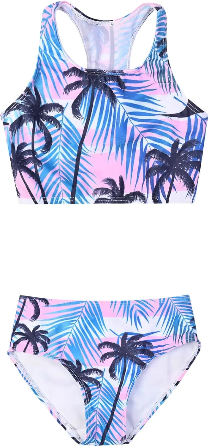 Perfashion Girls' Two-Piece Swimsuits Tankini Sets Swimwear Bathing Suit Beach Sport