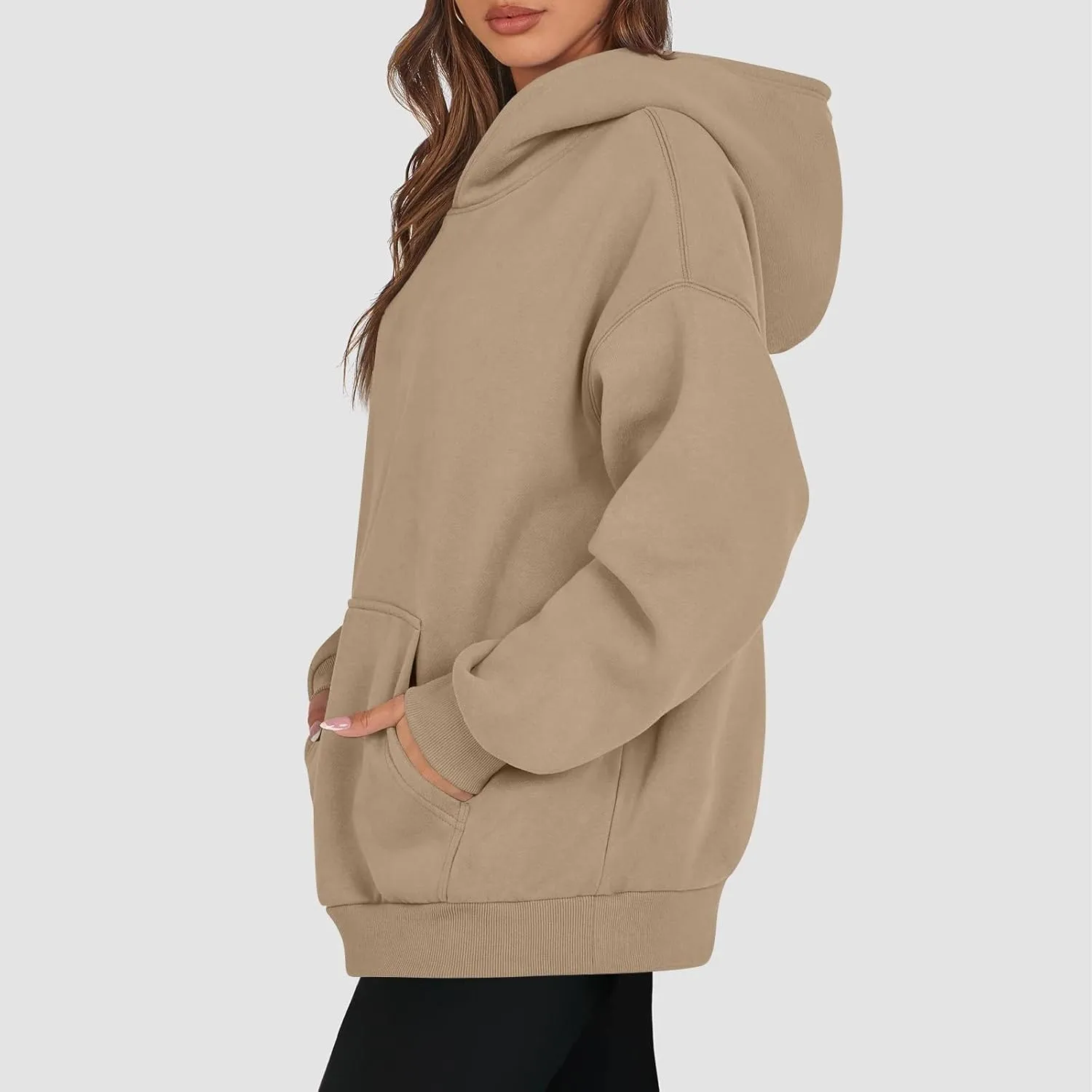 PETYCZEN Womens Hoodies Oversized Long Sleeve Drop Shoulder Hooded Sweatshirt Casual Fleece Sweaters Drawstring Pullover Tops
