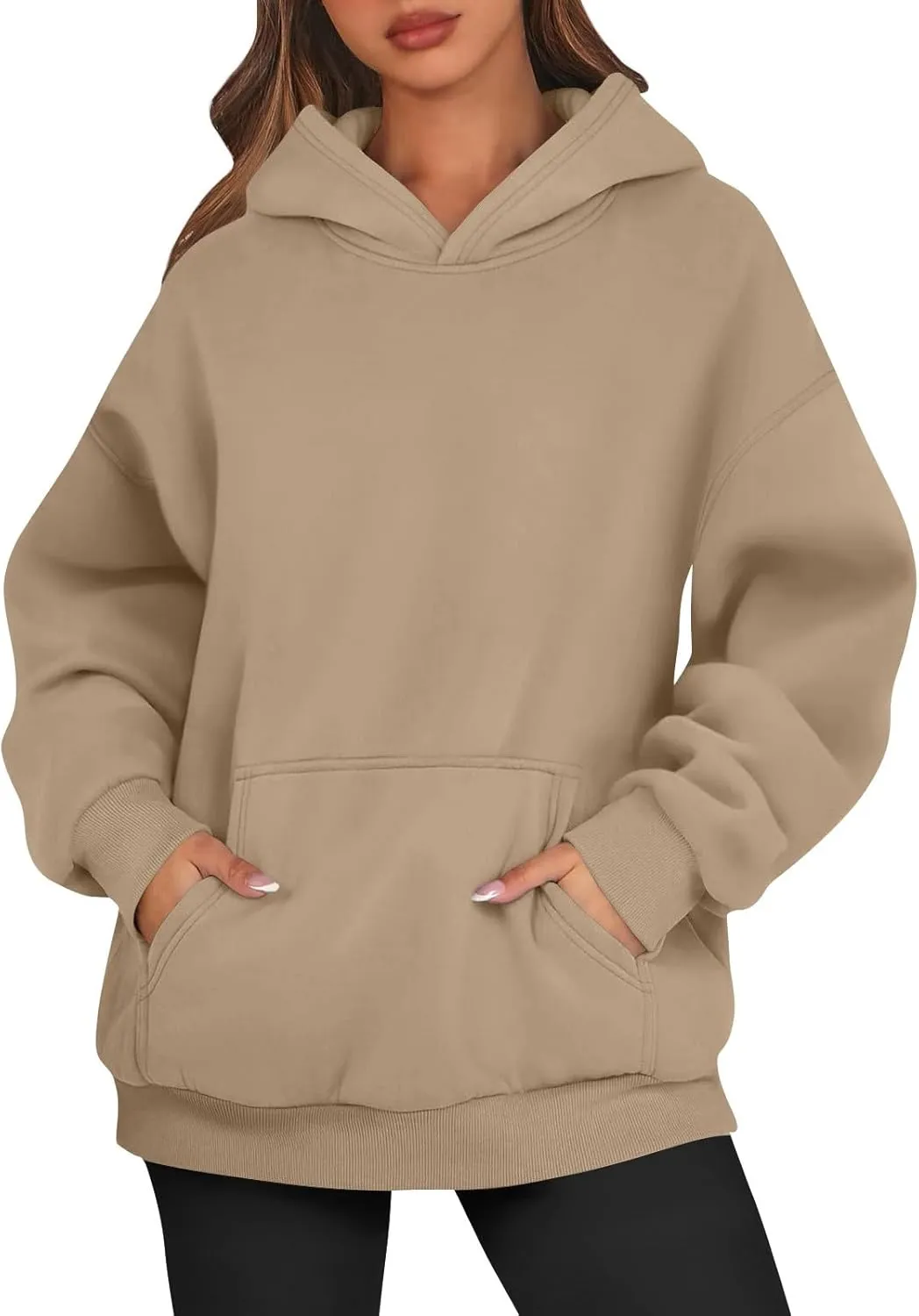 PETYCZEN Womens Hoodies Oversized Long Sleeve Drop Shoulder Hooded Sweatshirt Casual Fleece Sweaters Drawstring Pullover Tops
