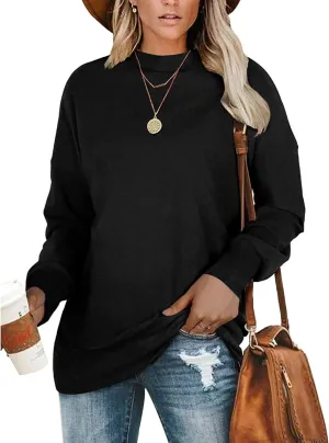 PLMOKEN Plus Size Sweatshirts for Women Casual Long Sleeve Round Neck Shirts Tunic Tops for Leggings M-4XL