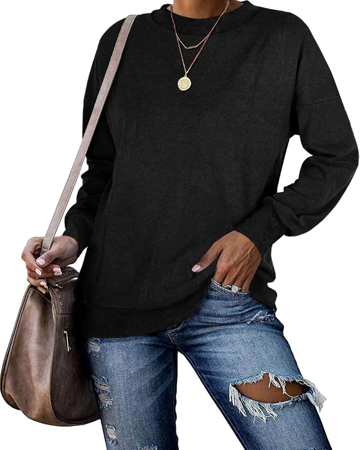 PLMOKEN Plus Size Sweatshirts for Women Casual Long Sleeve Round Neck Shirts Tunic Tops for Leggings M-4XL