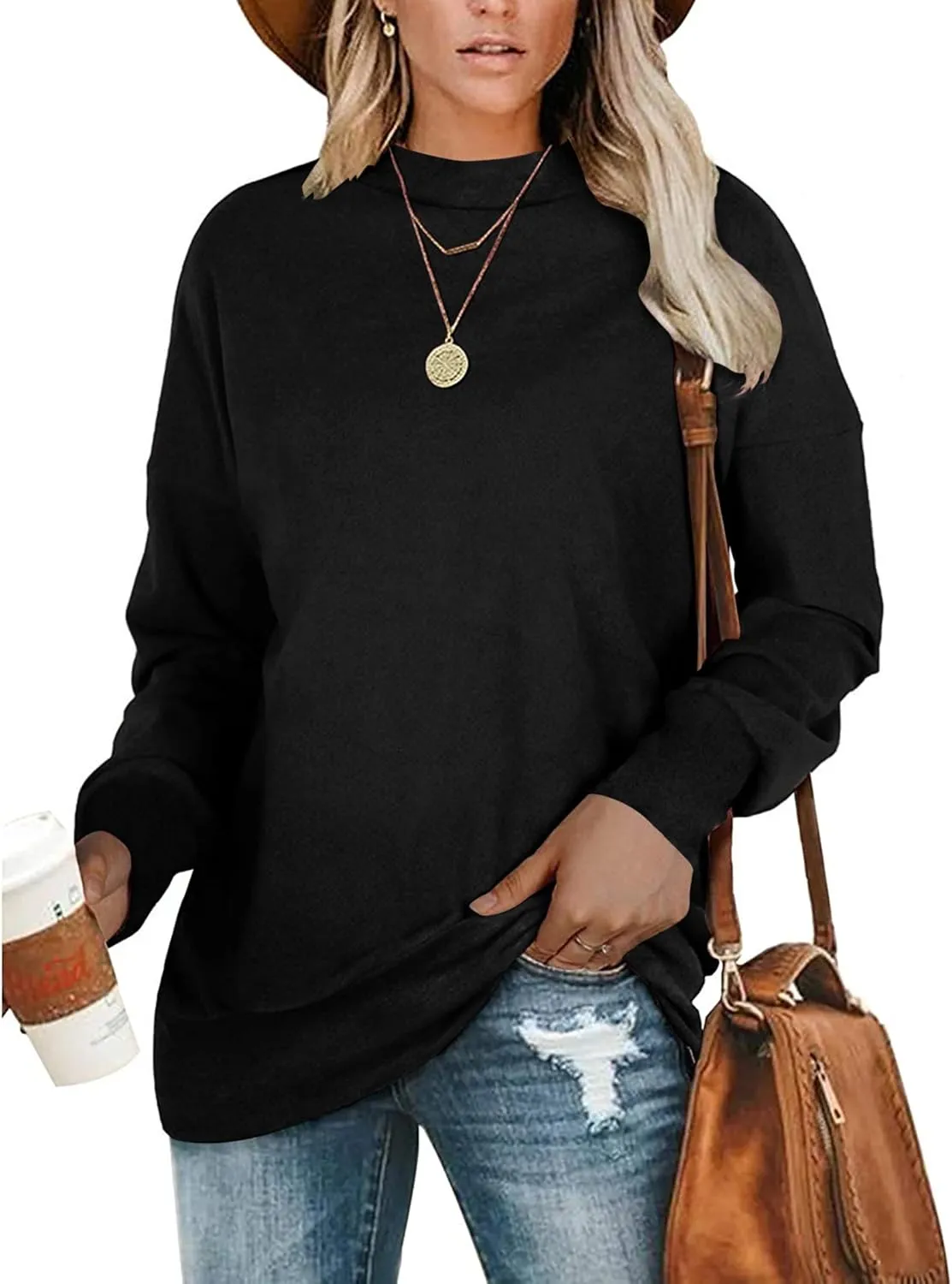 PLMOKEN Plus Size Sweatshirts for Women Casual Long Sleeve Round Neck Shirts Tunic Tops for Leggings M-4XL