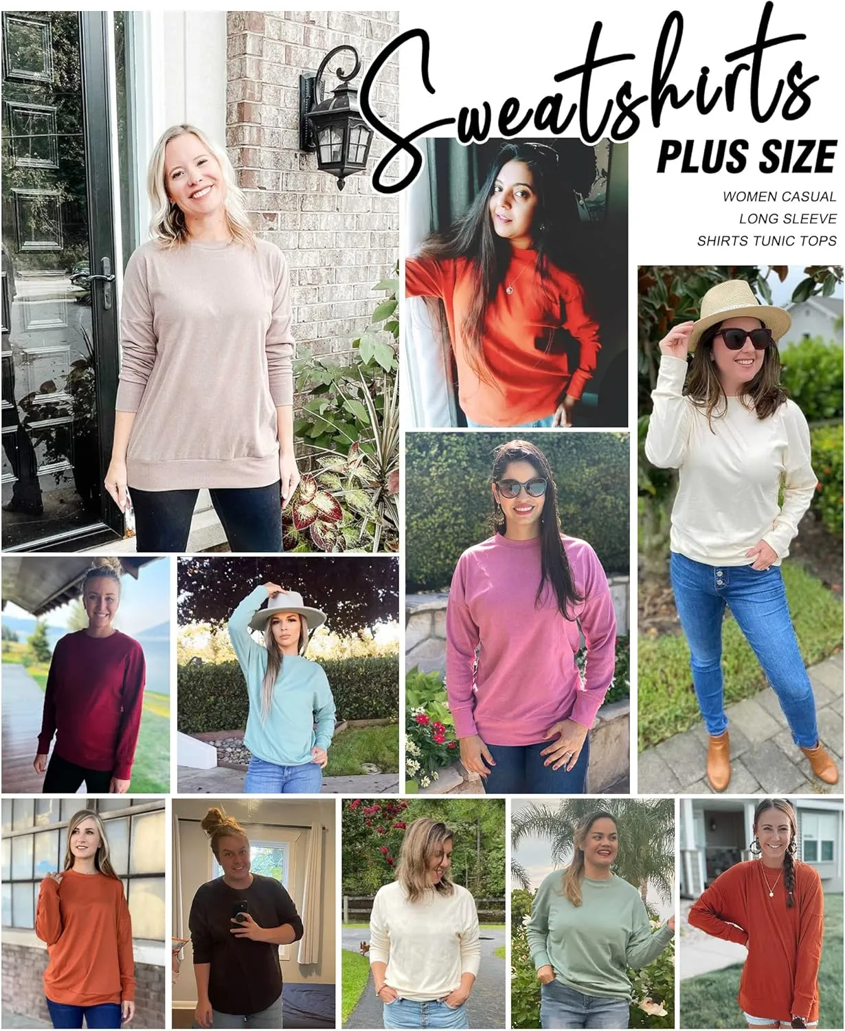 PLMOKEN Plus Size Sweatshirts for Women Casual Long Sleeve Round Neck Shirts Tunic Tops for Leggings M-4XL