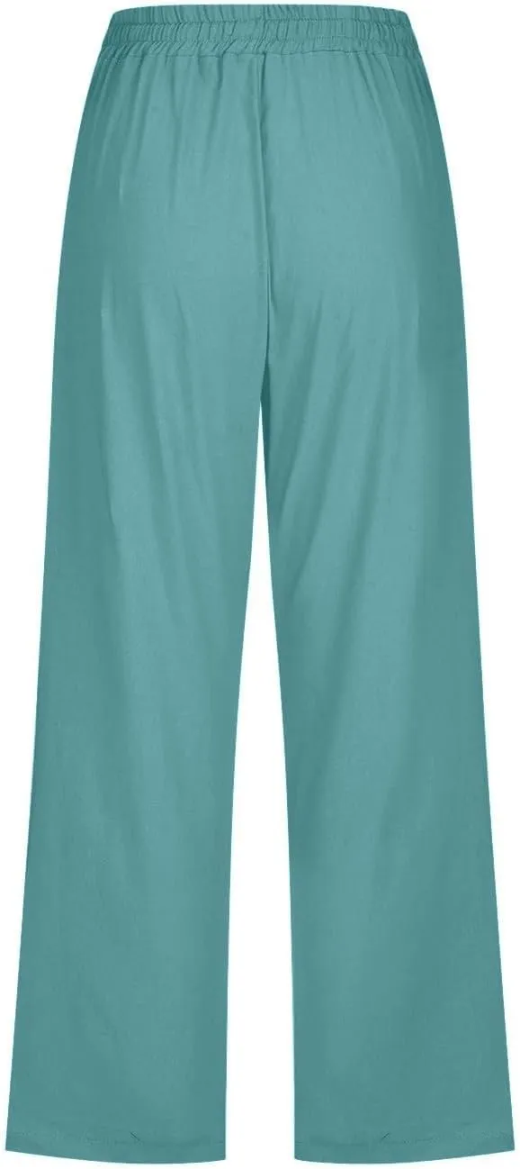 Plus Size Capri Pants for Women Casual 2025 Summer Cotton Linen Pants Drawstring High Waisted Capris with Pockets