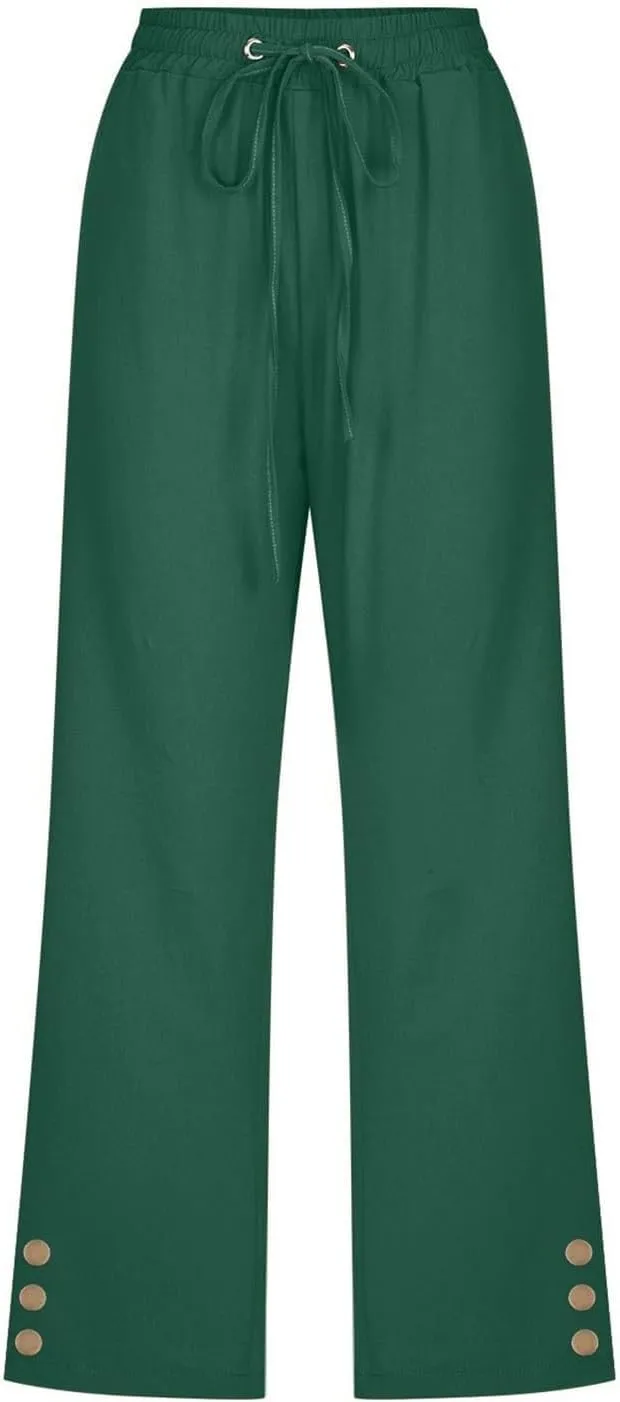 Plus Size Capri Pants for Women Casual 2025 Summer Cotton Linen Pants Drawstring High Waisted Capris with Pockets