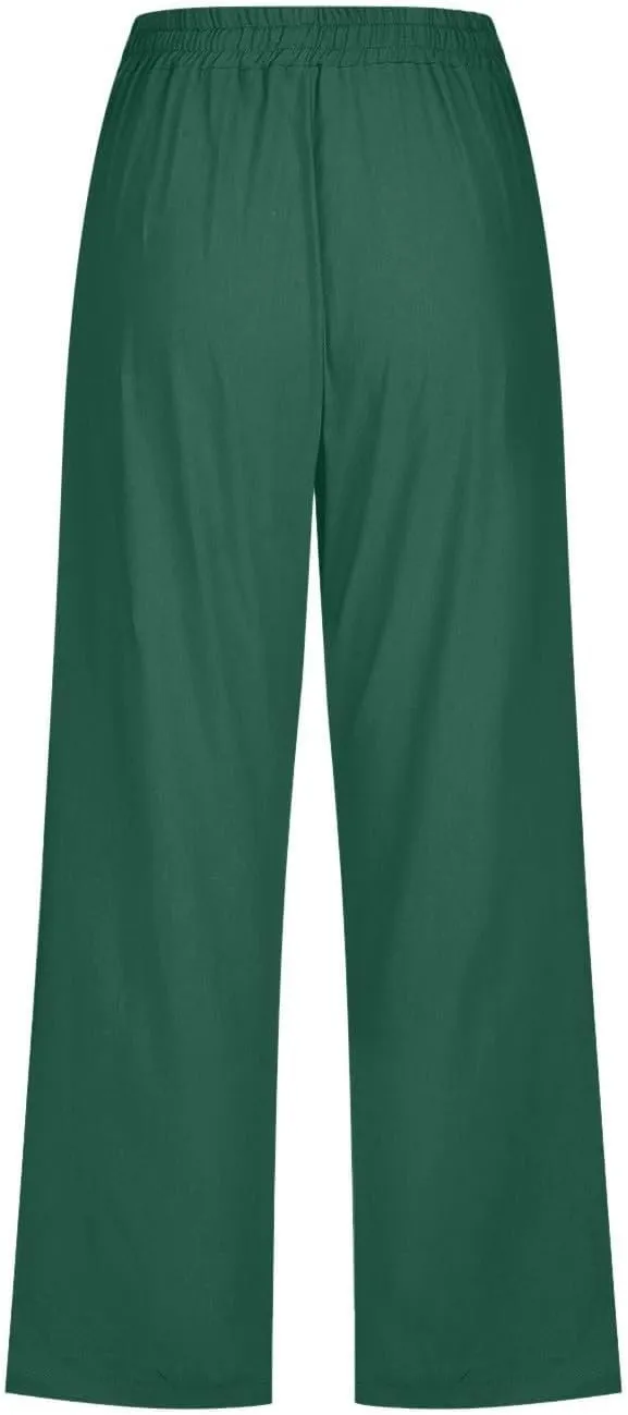 Plus Size Capri Pants for Women Casual 2025 Summer Cotton Linen Pants Drawstring High Waisted Capris with Pockets