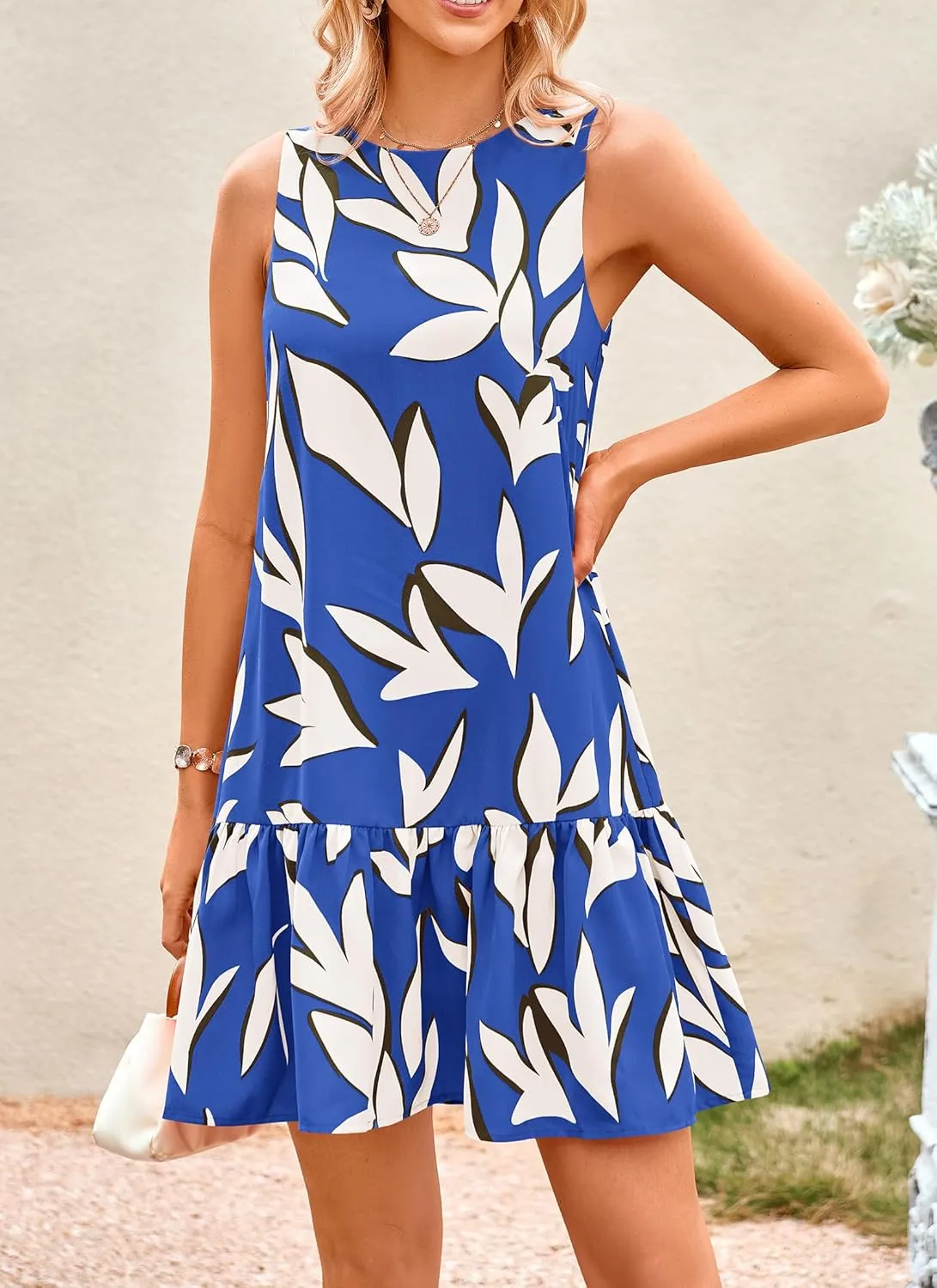 PRETTYGARDEN Women's 2025 Summer Boho Floral Mini Dress Sleeveless Backless Short Wedding Guest Beach Vacation Sundresses