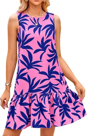 PRETTYGARDEN Women's 2025 Summer Boho Floral Mini Dress Sleeveless Backless Short Wedding Guest Beach Vacation Sundresses