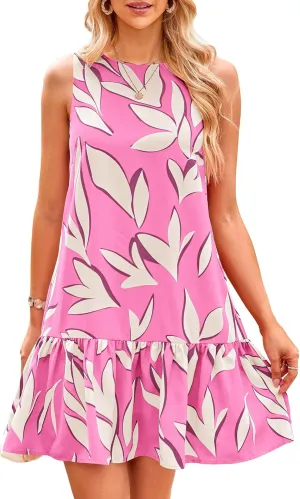 PRETTYGARDEN Women's 2025 Summer Boho Floral Mini Dress Sleeveless Backless Short Wedding Guest Beach Vacation Sundresses