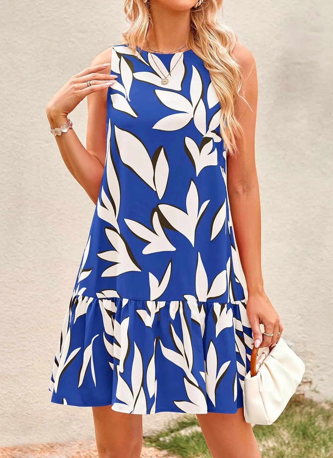 PRETTYGARDEN Women's 2025 Summer Boho Floral Mini Dress Sleeveless Backless Short Wedding Guest Beach Vacation Sundresses