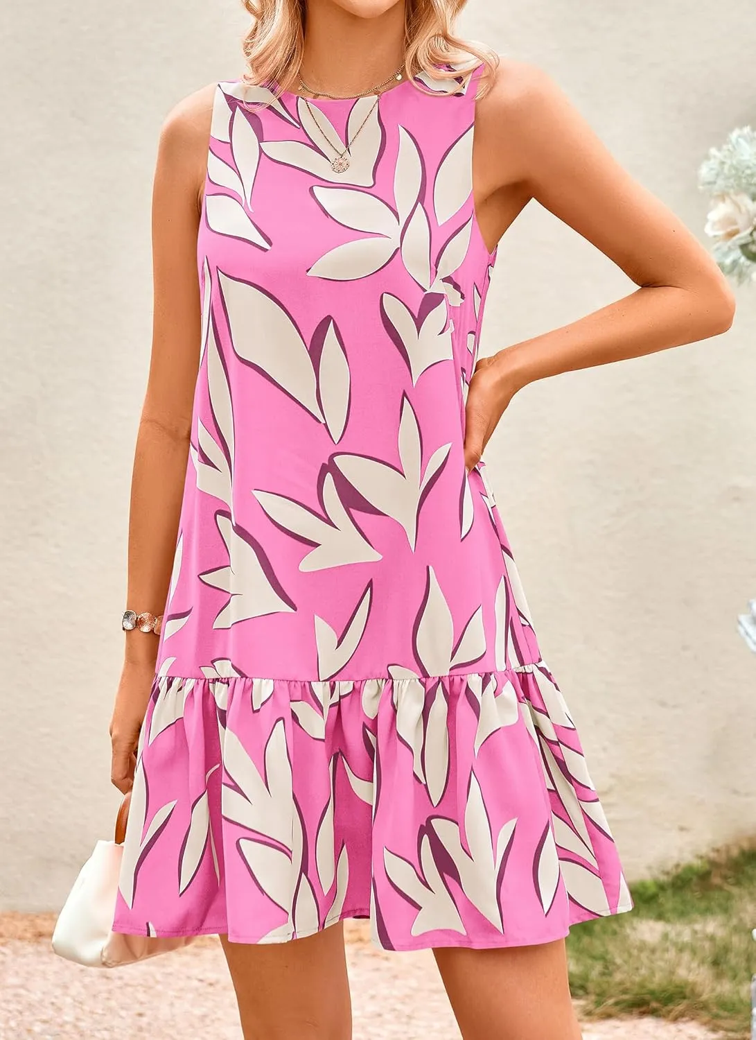 PRETTYGARDEN Women's 2025 Summer Boho Floral Mini Dress Sleeveless Backless Short Wedding Guest Beach Vacation Sundresses