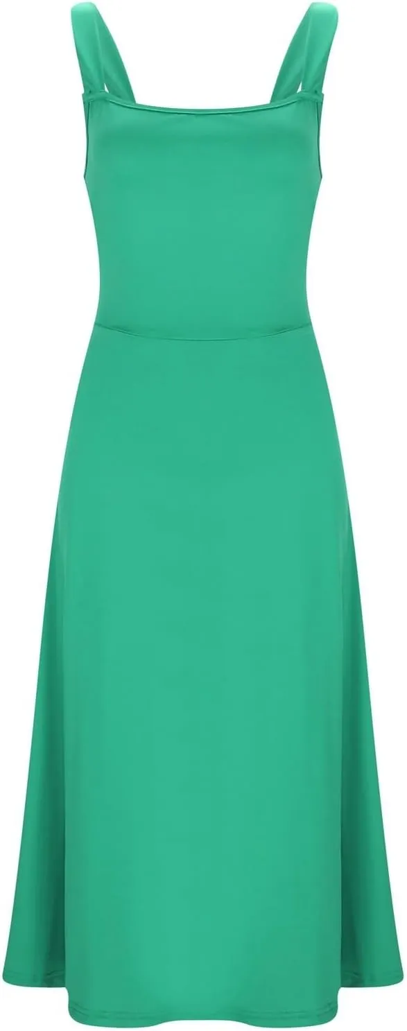 PTOLOCIF Women's Solid Color Thick Shoulder Strap Slim Fit Lace Up Waist Dress Casual Skirt Plus Size Dress Suits