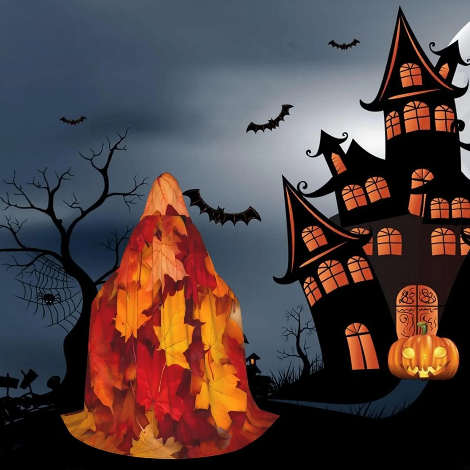 Pumpkin Tree Moon Unisex Hooded Cloak Cape for Women Costumes Halloween Birthday