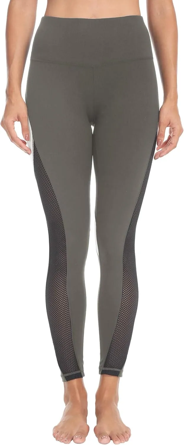 QUEENIEKE Women Yoga Pants Color Blocking Mesh Workout Running Leggings Tights 8030