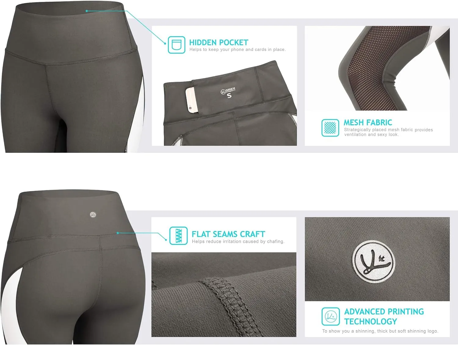 QUEENIEKE Women Yoga Pants Color Blocking Mesh Workout Running Leggings Tights 8030
