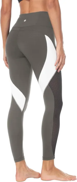 QUEENIEKE Women Yoga Pants Color Blocking Mesh Workout Running Leggings Tights 8030