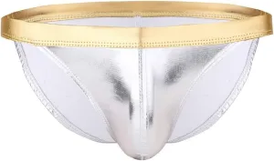 RENLIANG-Cloth Mens Thongs and G-Strings Underwear Lingerie Patent Leather Low Rise Bulge Pouch Bikini Briefs (Color : Silver, Size : X-Large)