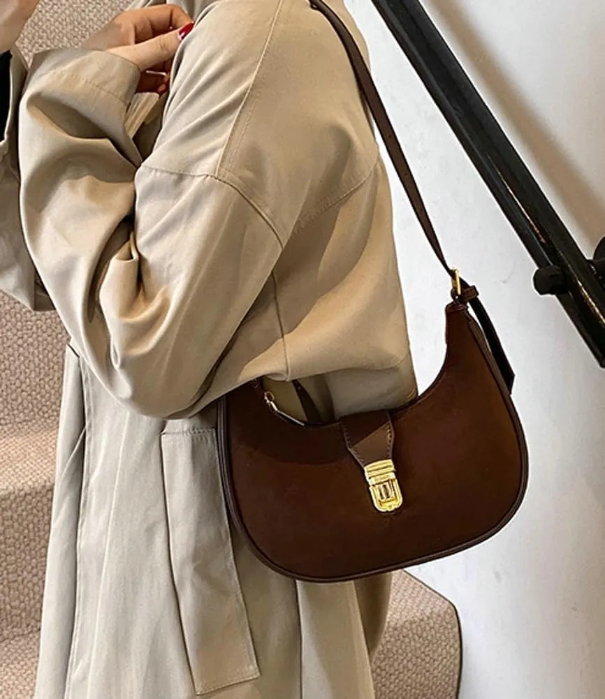 Retro Shoulder Bag for Women Leather Suede Underarm Purse Handbag Fall Winter Spring Travel Shopping Work Travel 2024