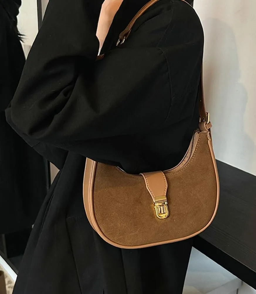 Retro Shoulder Bag for Women Leather Suede Underarm Purse Handbag Fall Winter Spring Travel Shopping Work Travel 2024