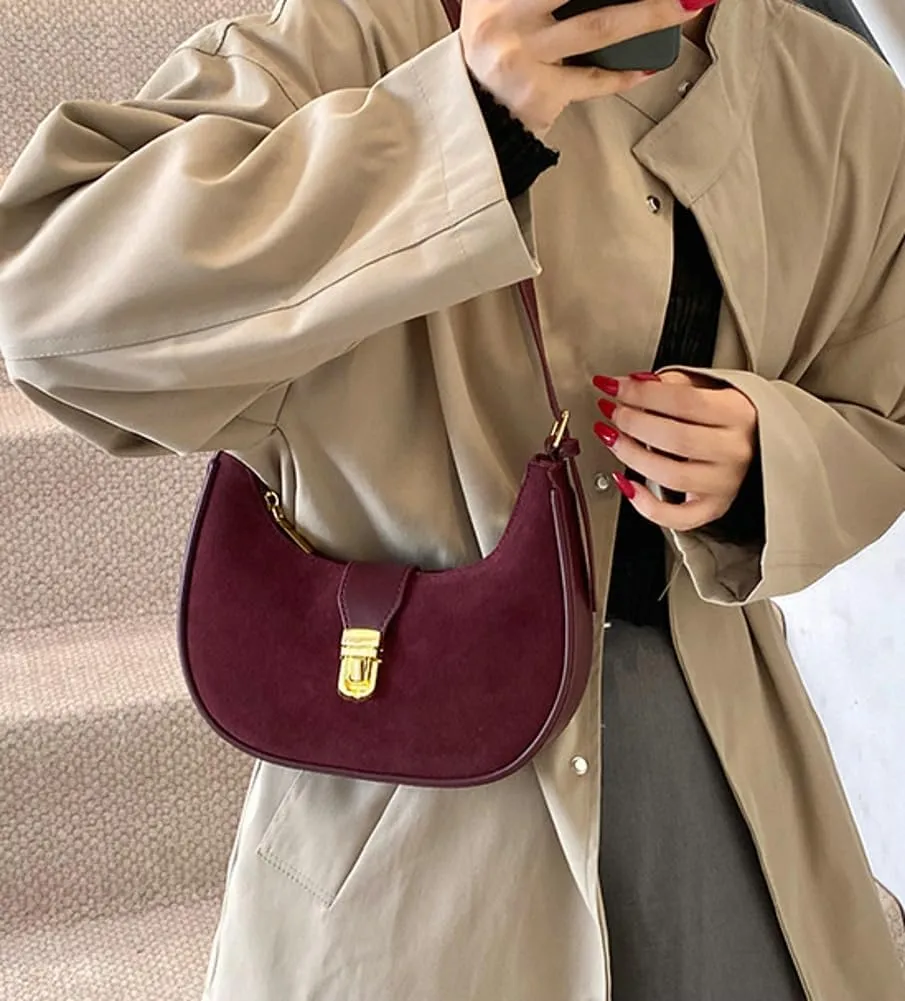Retro Shoulder Bag for Women Leather Suede Underarm Purse Handbag Fall Winter Spring Travel Shopping Work Travel 2024