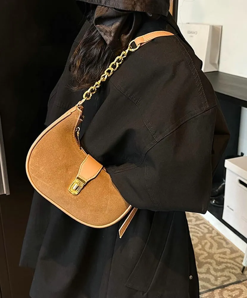 Retro Shoulder Bag for Women Leather Suede Underarm Purse Handbag Fall Winter Spring Travel Shopping Work Travel 2024