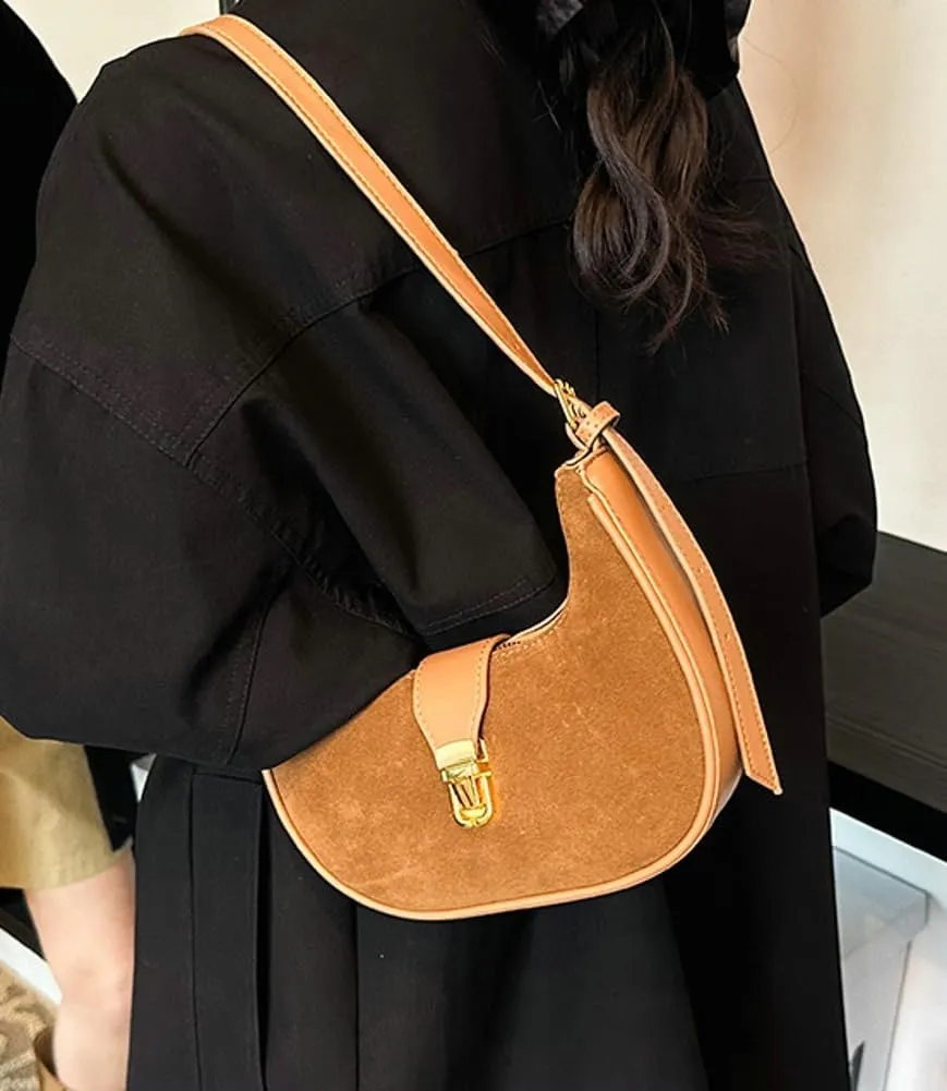 Retro Shoulder Bag for Women Leather Suede Underarm Purse Handbag Fall Winter Spring Travel Shopping Work Travel 2024